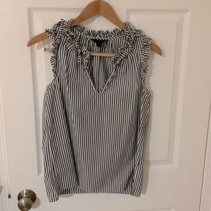 Sleeveless J Crew Stripe Top w/ Ruffle Neck